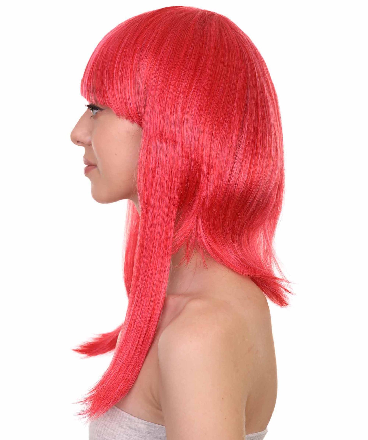 Women's 17" Inch Medium Length Halloween Animated Video Game Annie Costume Wig with Bangs, Synthetic Soft Fiber Hair, Perfect for your next Conventiton and Group Anime Party! | HPO