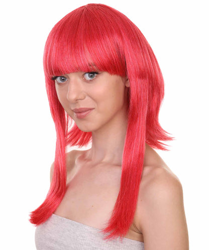 Women's 17" Inch Medium Length Halloween Animated Video Game Annie Costume Wig with Bangs, Synthetic Soft Fiber Hair, Perfect for your next Conventiton and Group Anime Party! | HPO