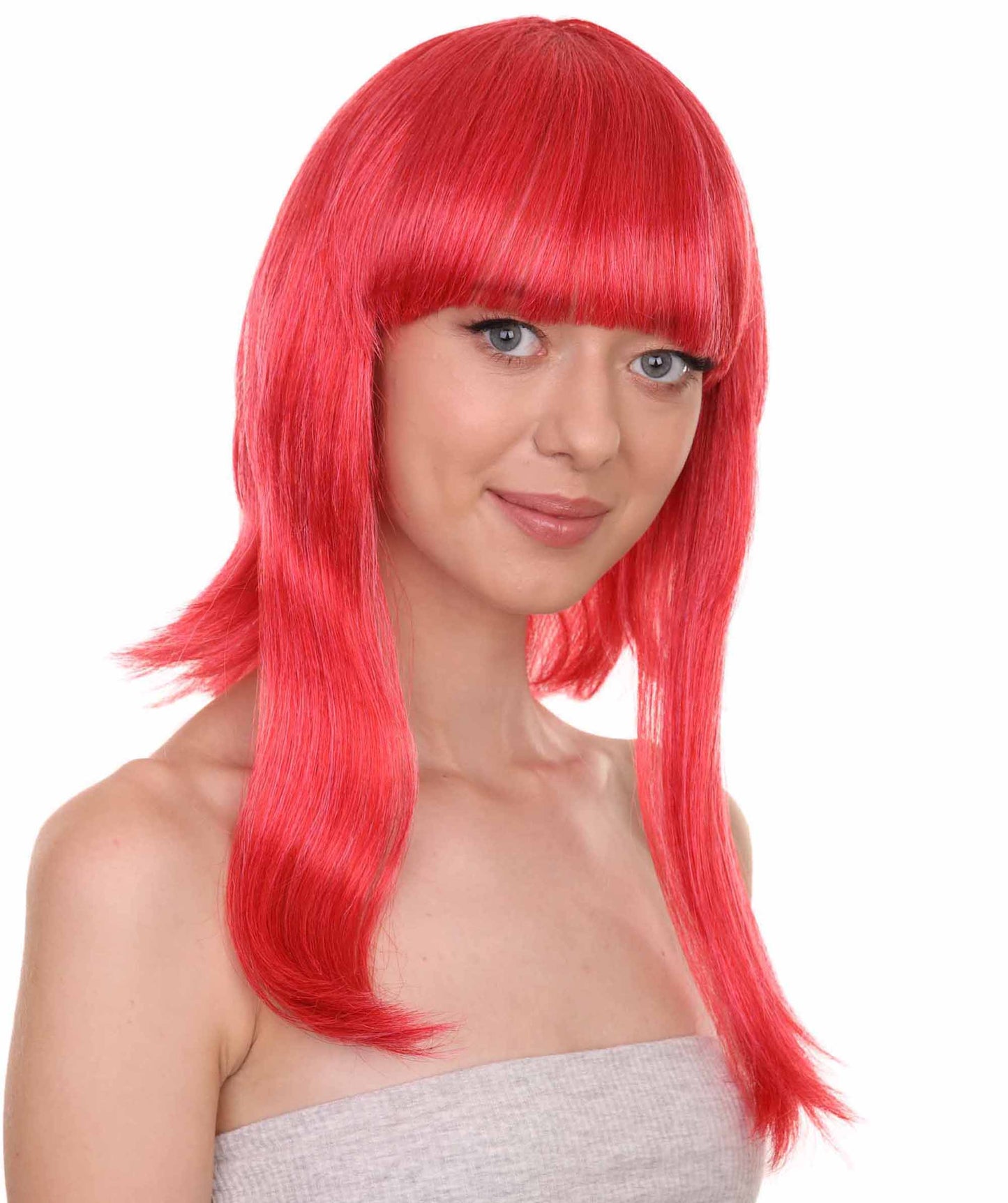 Women's 17" Inch Medium Length Halloween Animated Video Game Annie Costume Wig with Bangs, Synthetic Soft Fiber Hair, Perfect for your next Conventiton and Group Anime Party! | HPO