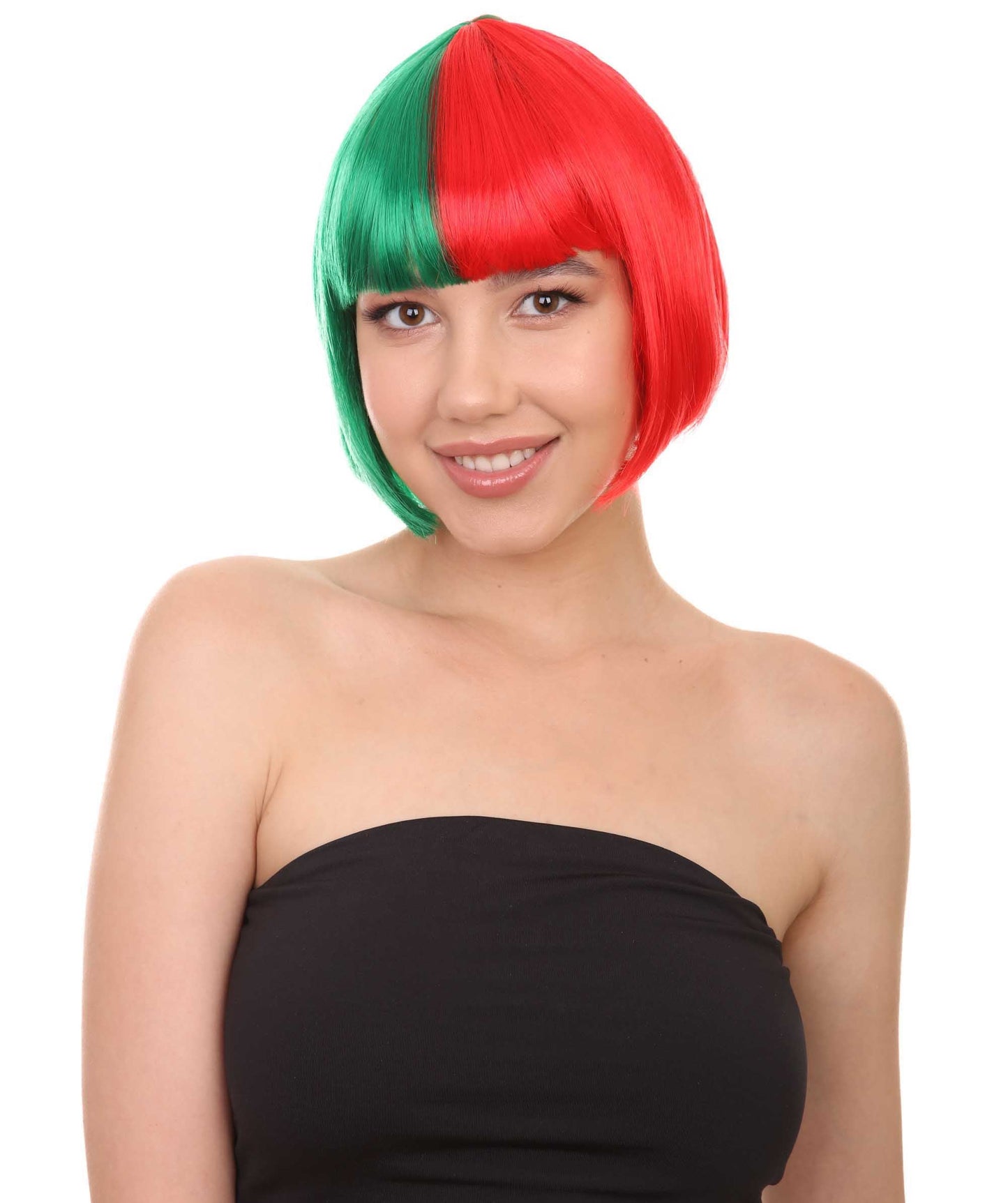 Green and Red Two-tone Short Bob Wig