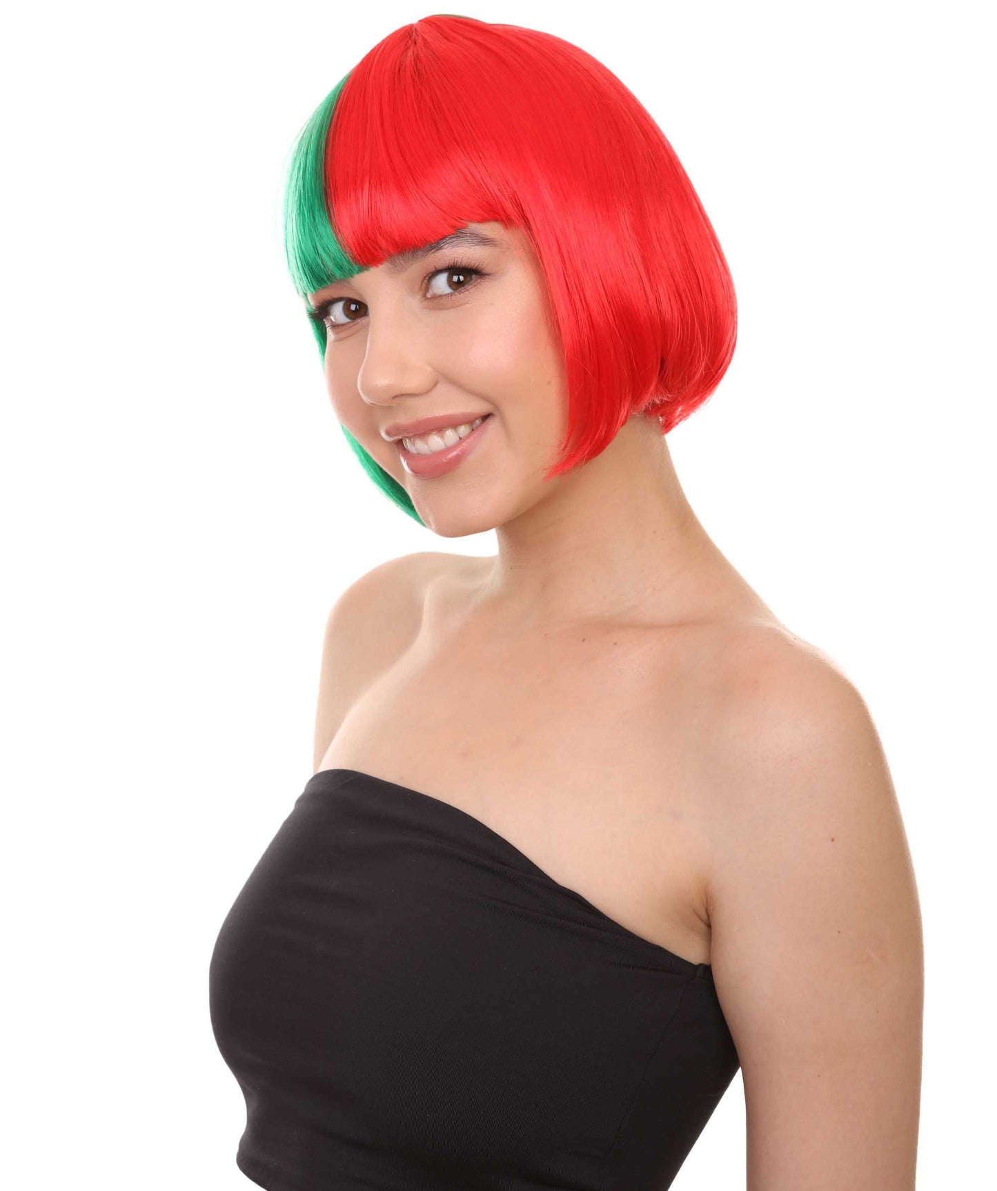 Green and Red Two-tone Short Bob Wig