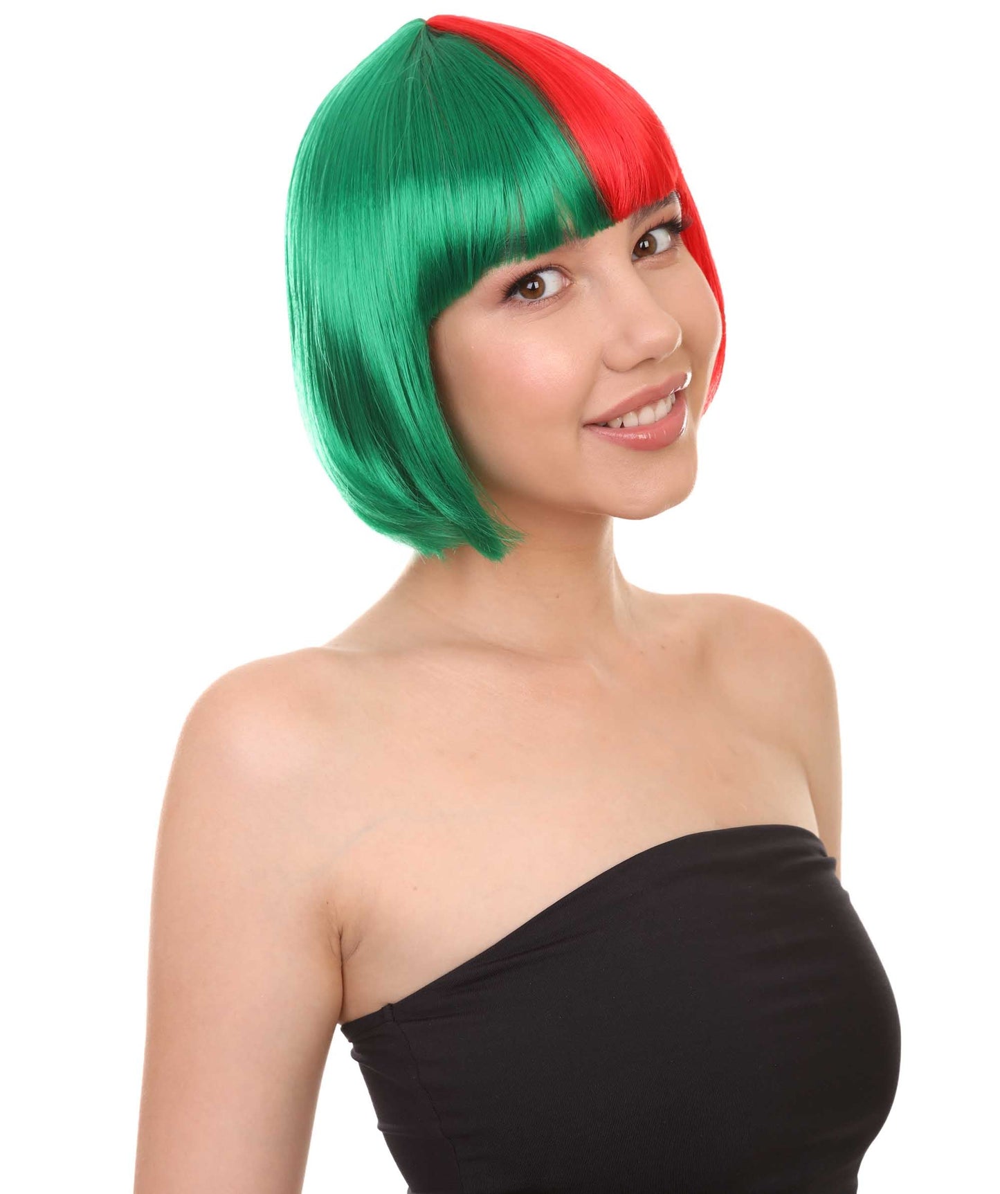 Green and Red Two-tone Short Bob Wig