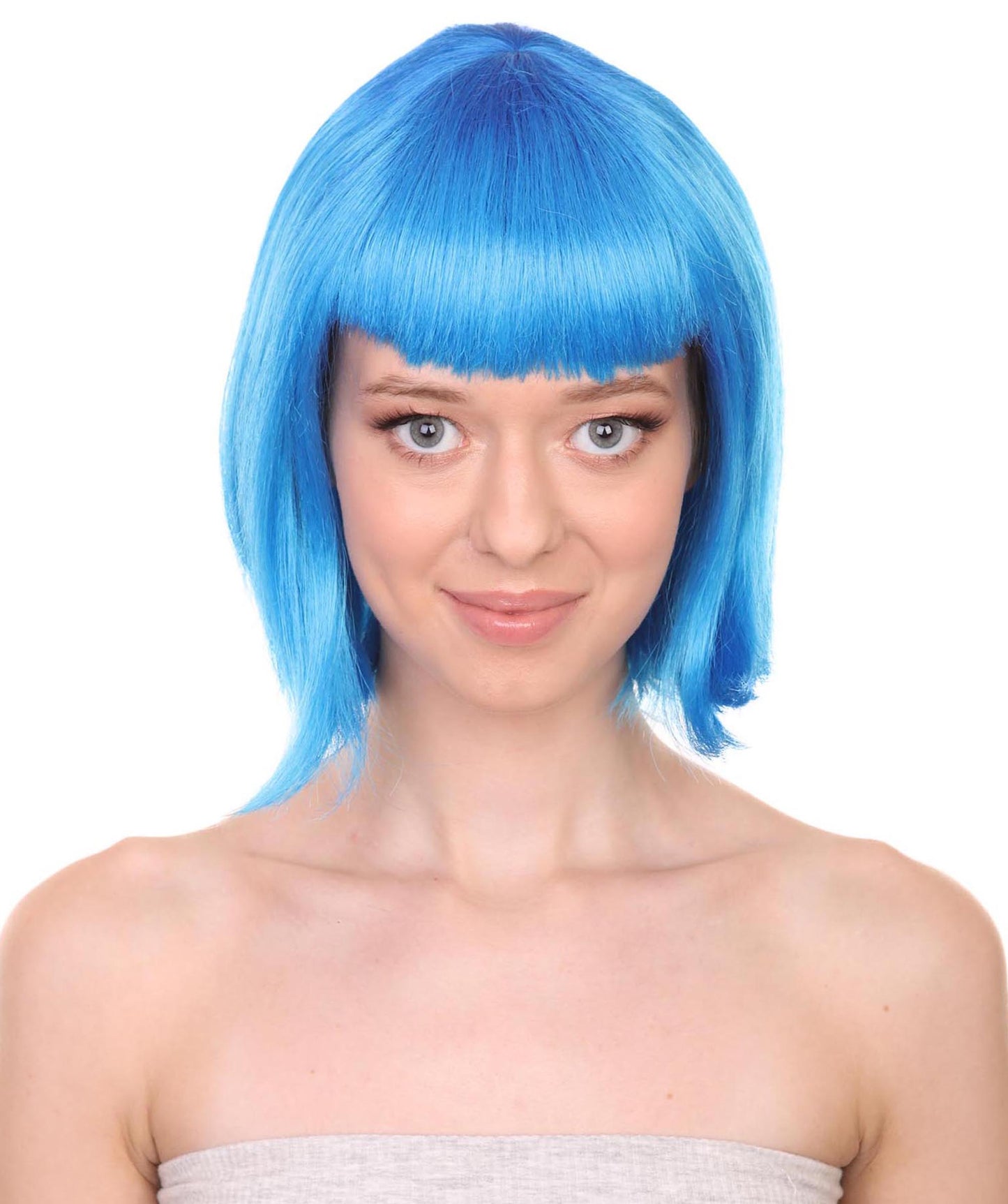 Cyber City Eve | blue Short  bob wig with Cropped Bangs Punk | Premium Halloween