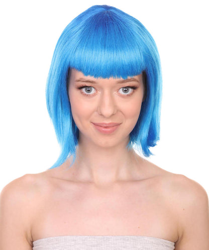 Cyber City Eve | blue Short  bob wig with Cropped Bangs Punk | Premium Halloween