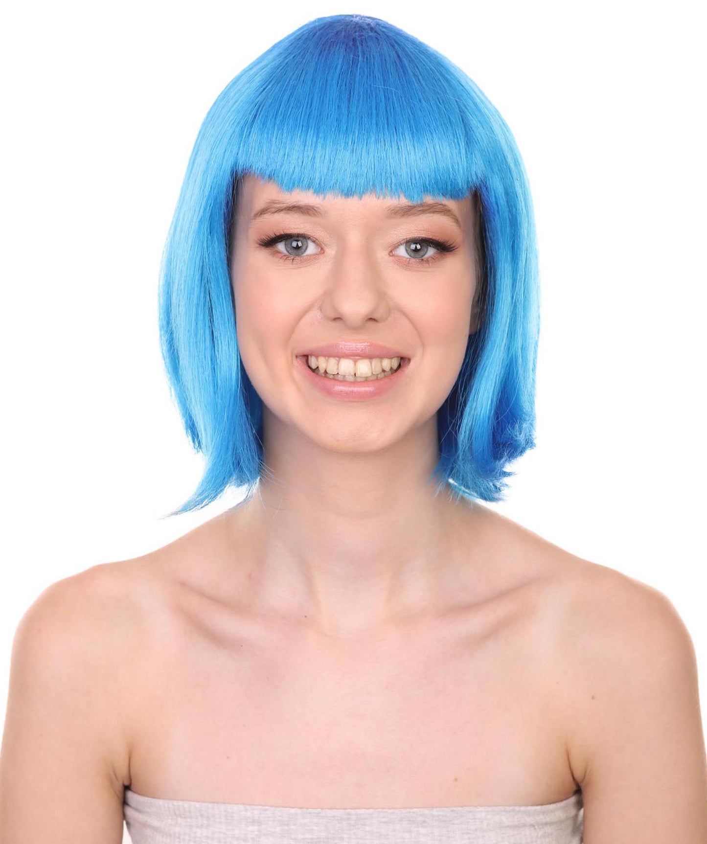 Cyber City Eve | blue Short  bob wig with Cropped Bangs Punk | Premium Halloween