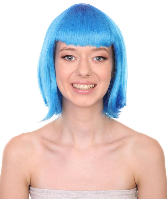 Cyber City Eve | blue Short  bob wig with Cropped Bangs Punk | Premium Halloween