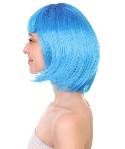 Cyber City Eve | blue Short  bob wig with Cropped Bangs Punk | Premium Halloween