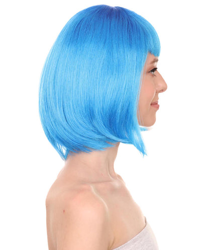 Cyber City Eve | blue Short  bob wig with Cropped Bangs Punk | Premium Halloween