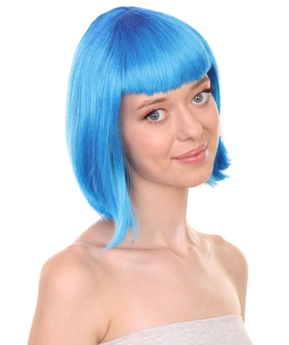 Cyber City Eve | blue Short  bob wig with Cropped Bangs Punk | Premium Halloween