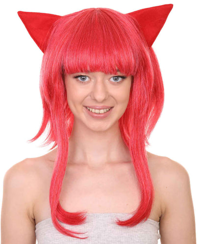 Women's 16" Inch Medium Length Halloween Animated Video Game Annie Wig with Ears, Synthetic Soft Fiber Hair, Perfect for your next Conventiton and Group Anime Party! | HPO