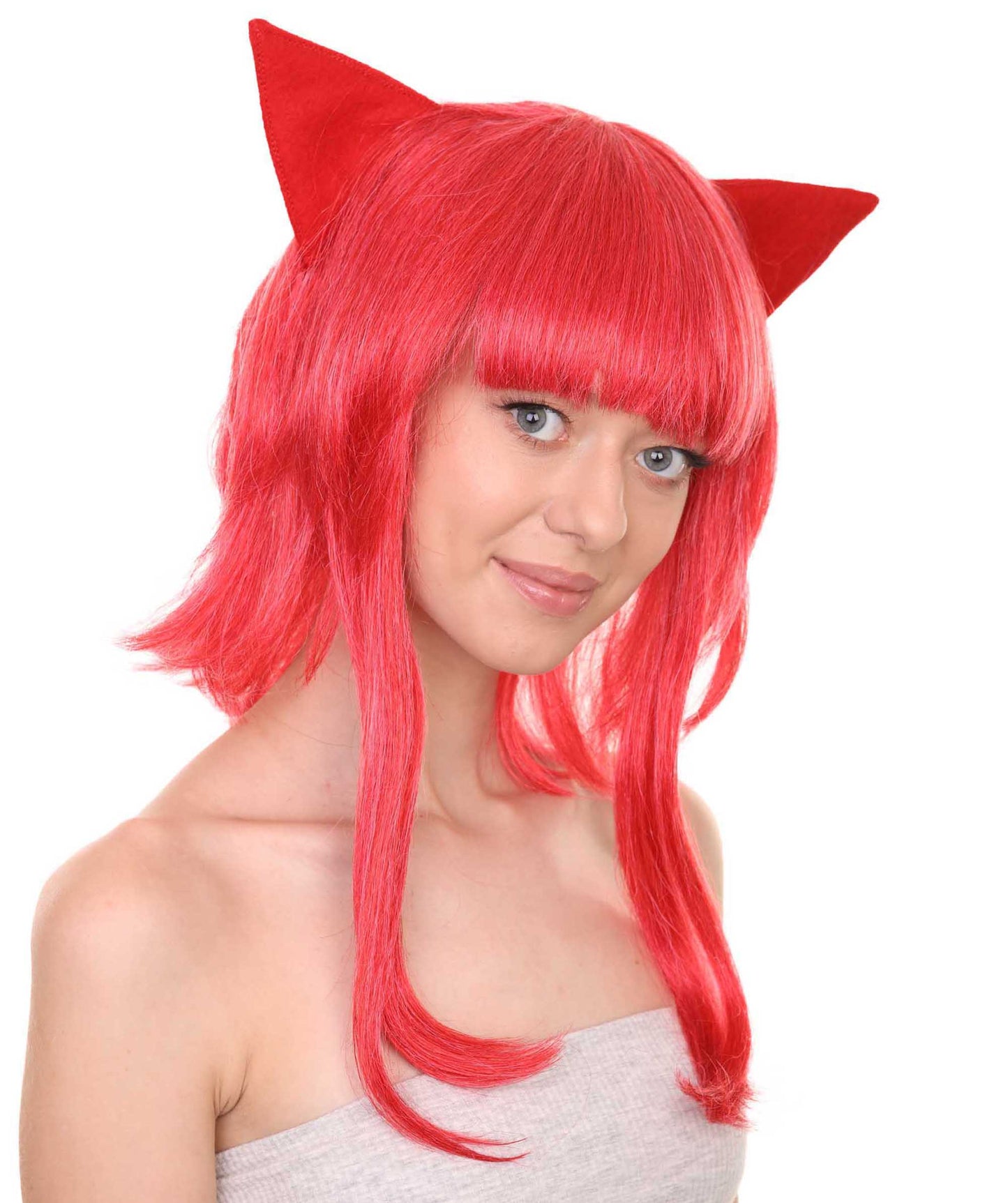 Women's 16" Inch Medium Length Halloween Animated Video Game Annie Wig with Ears, Synthetic Soft Fiber Hair, Perfect for your next Conventiton and Group Anime Party! | HPO