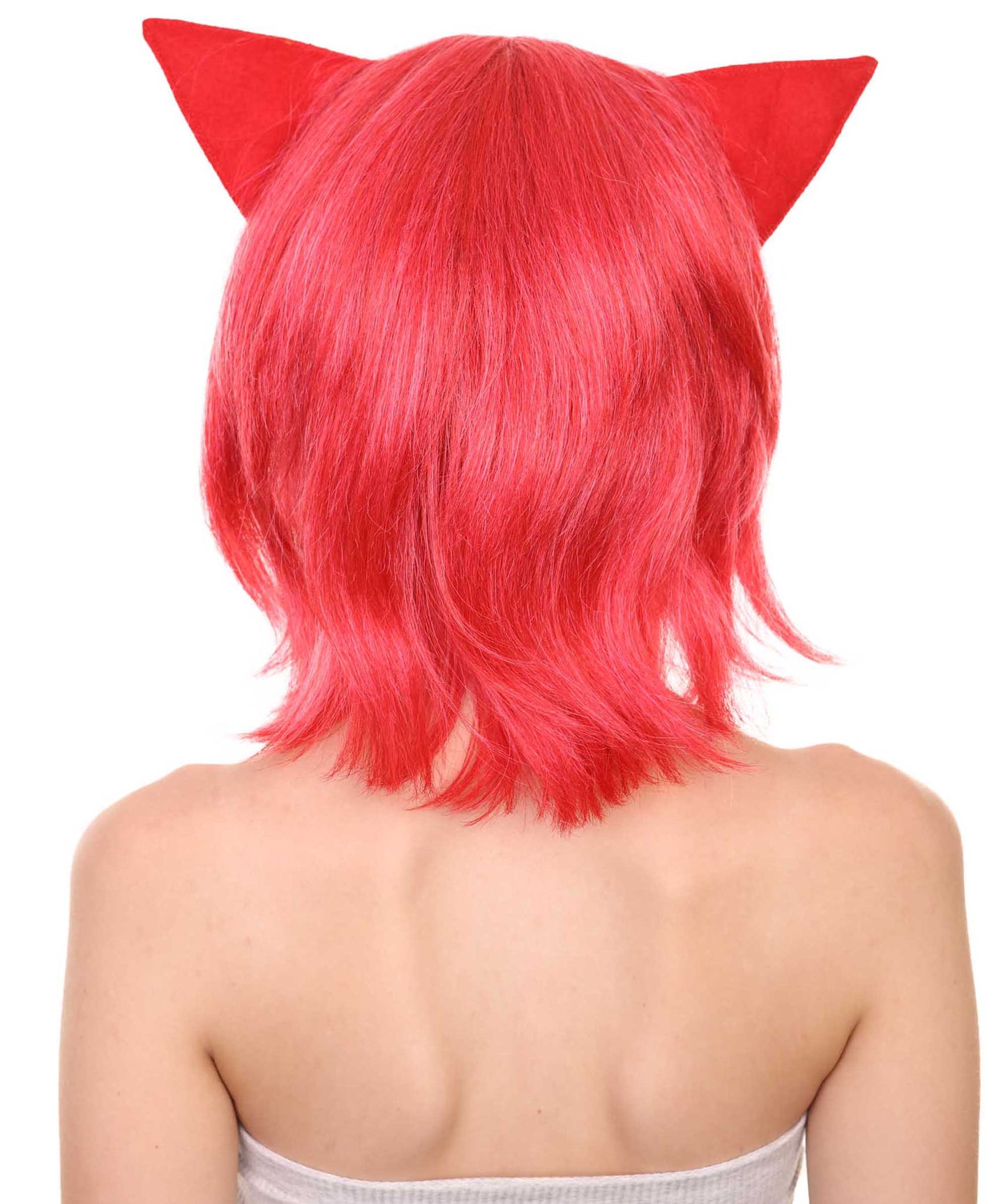 Women's 16" Inch Medium Length Halloween Animated Video Game Annie Wig with Ears, Synthetic Soft Fiber Hair, Perfect for your next Conventiton and Group Anime Party! | HPO