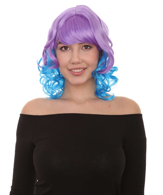 Women's Short Curly Blue & Purple Wig