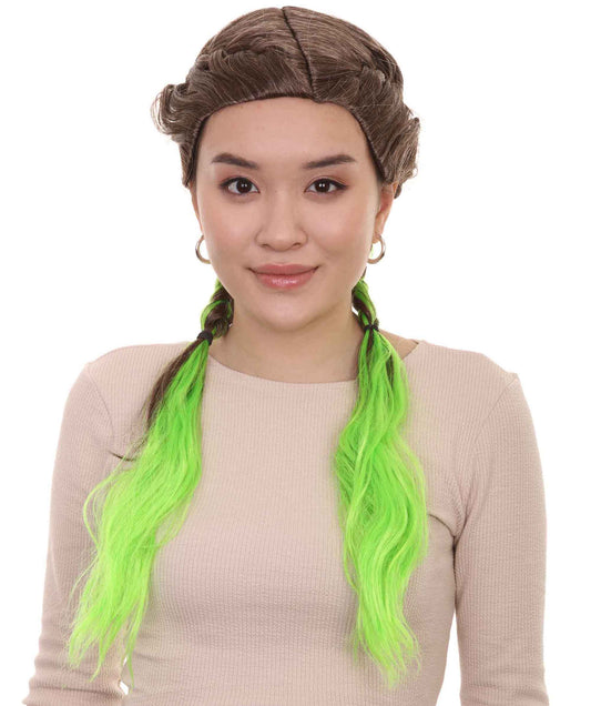 Braided Womens Wig | Brown Green Halloween Wig | Premium Breathable Capless Cap
