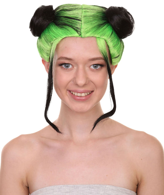 Billie Buns | Green and Black Sad Pop Space Buns  | Premium Halloween Wig