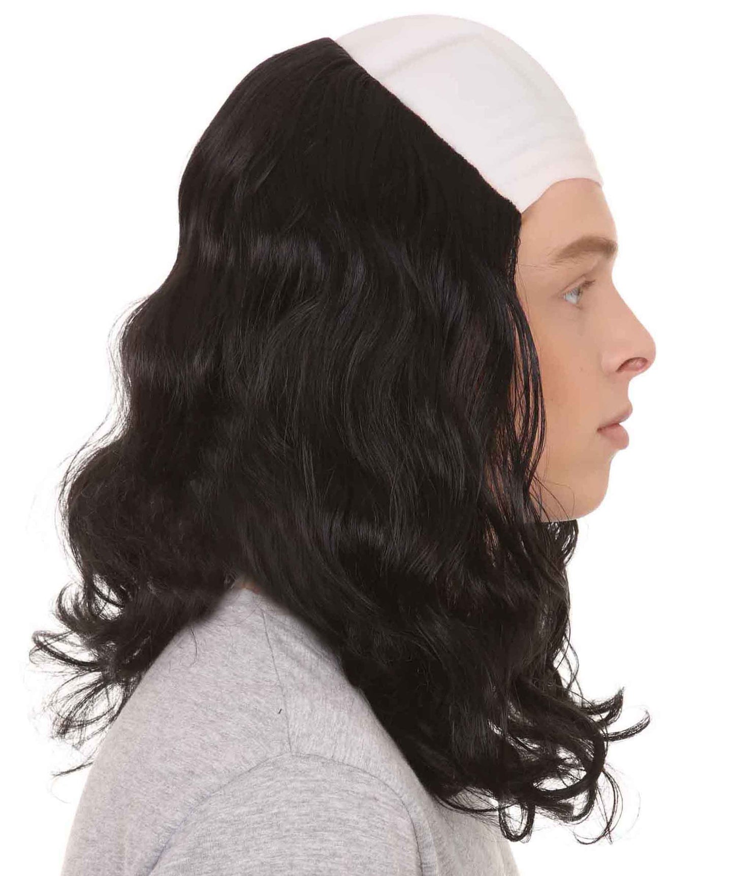 powdered wigs | Founding Father Bald Long Black Wig With Cap