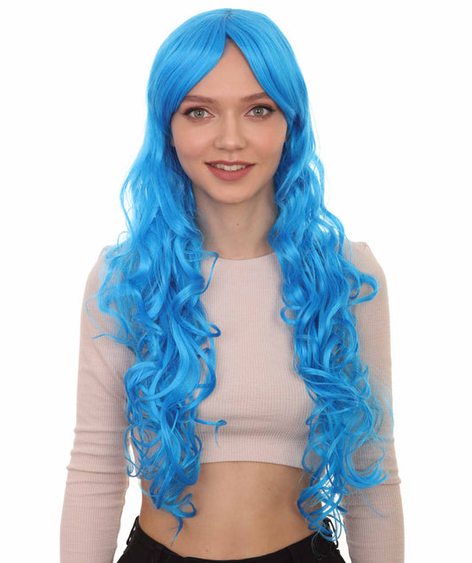 Long Curly Blue Wig