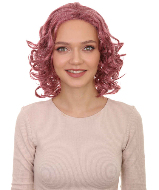 Women's Pink Curly Wig | Party Ready Halloween Wig | Premium Breathable Capless Cap.