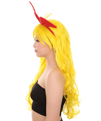 Womens Manga Wig with Red Bow Set | Yellow TV/Movie Wigs | Premium Breathable Capless Cap