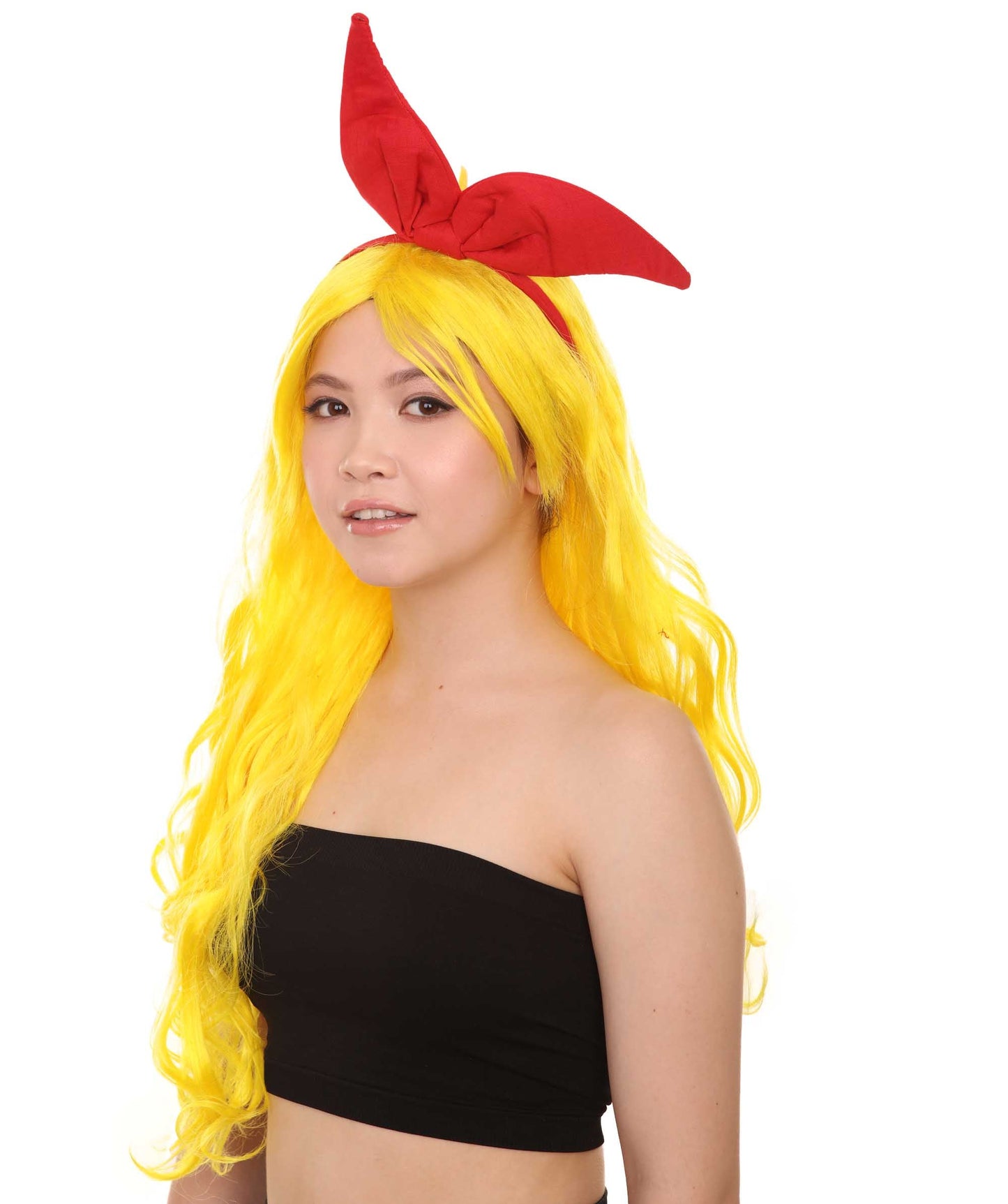 Womens Manga Wig with Red Bow Set | Yellow TV/Movie Wigs | Premium Breathable Capless Cap