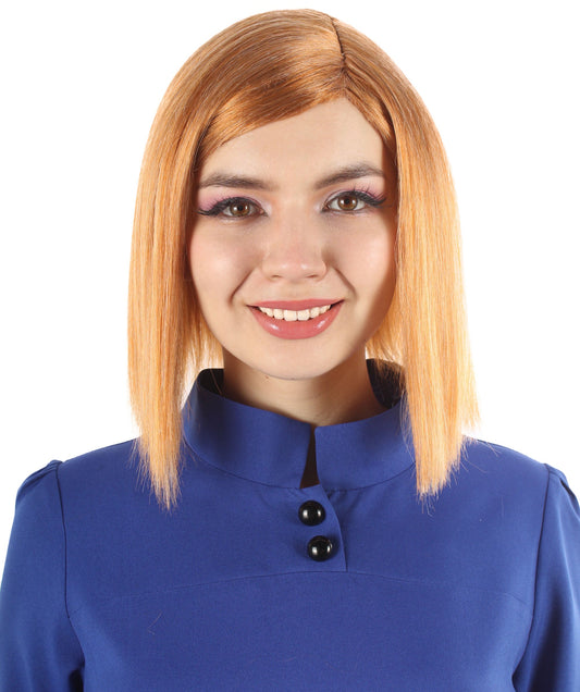 Women’s Anime Manga Series Orange Bob Alacos Wig with Bangs | Best for Halloween | Flame-retardant Synthetic Fiber