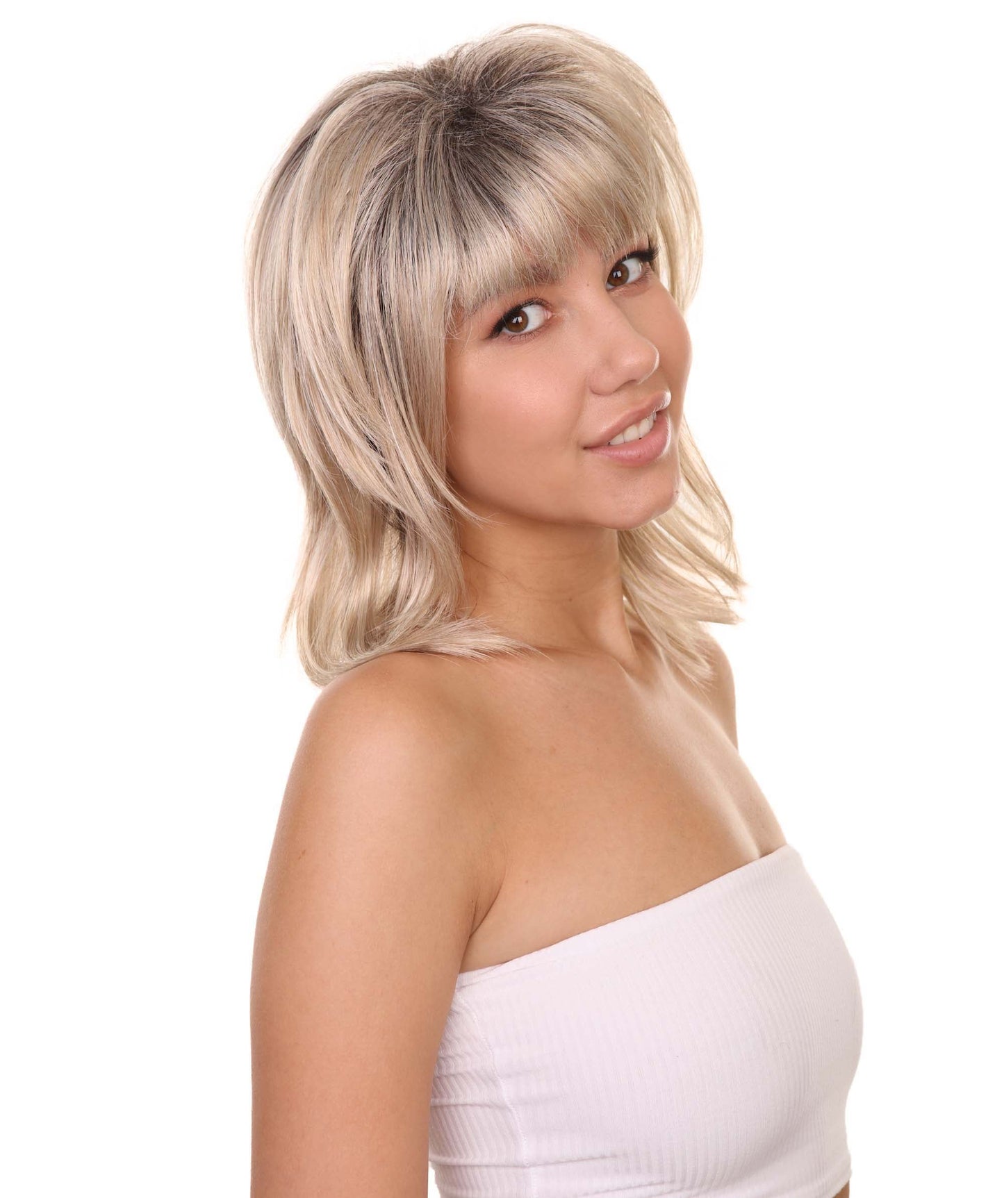 Miley 80's Mullet Long , Blonde Blend Pop Star Trend , Premium Halloween Wig