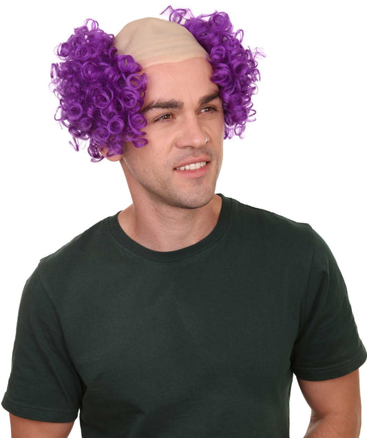 Purple Mens Scary Bald Clown Curly Wigs