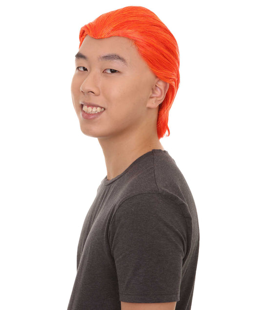 All Back Orange Mens Wig | Fancy Halloween Wig | Premium Breathable Capless Cap