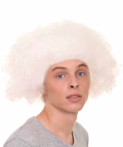 Crazy Professor Mens Wig | White Jumbo Afro Wig | Premium Breathable Capless Cap