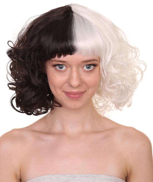 Classic Cruel Fashion Villain | Black and White Split Dye Movie Wig | Premium Halloween Wig