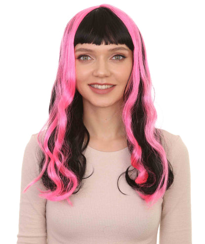 Black & Neon Pink 80s Long wig