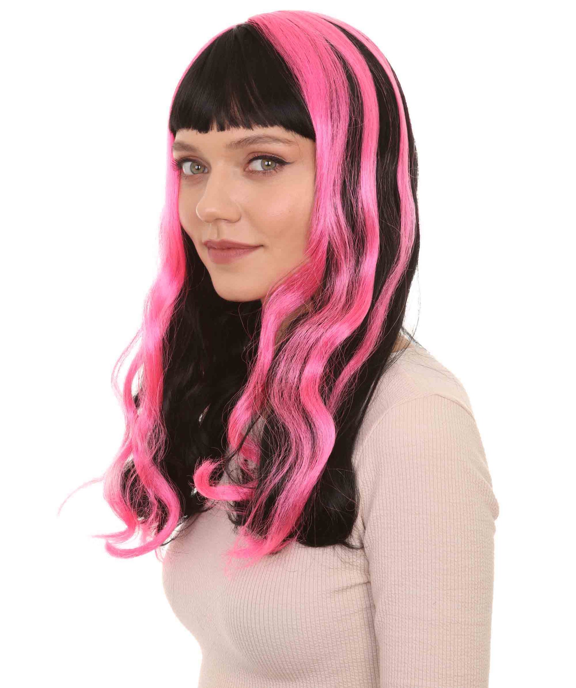 Black & Neon Pink 80s Long wig