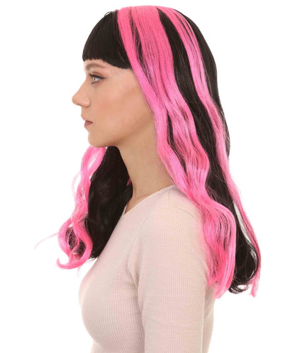 Black & Neon Pink 80s Long wig