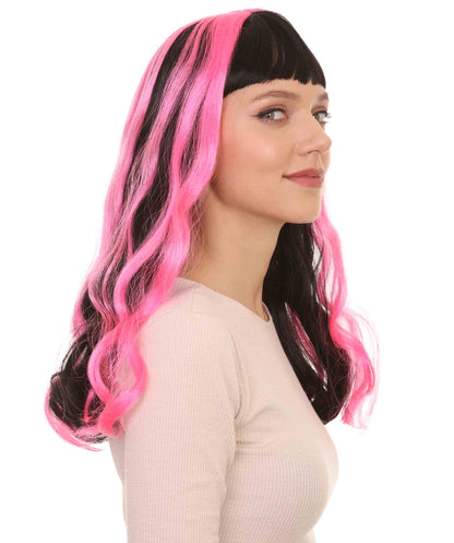 Black & Neon Pink 80s Long wig