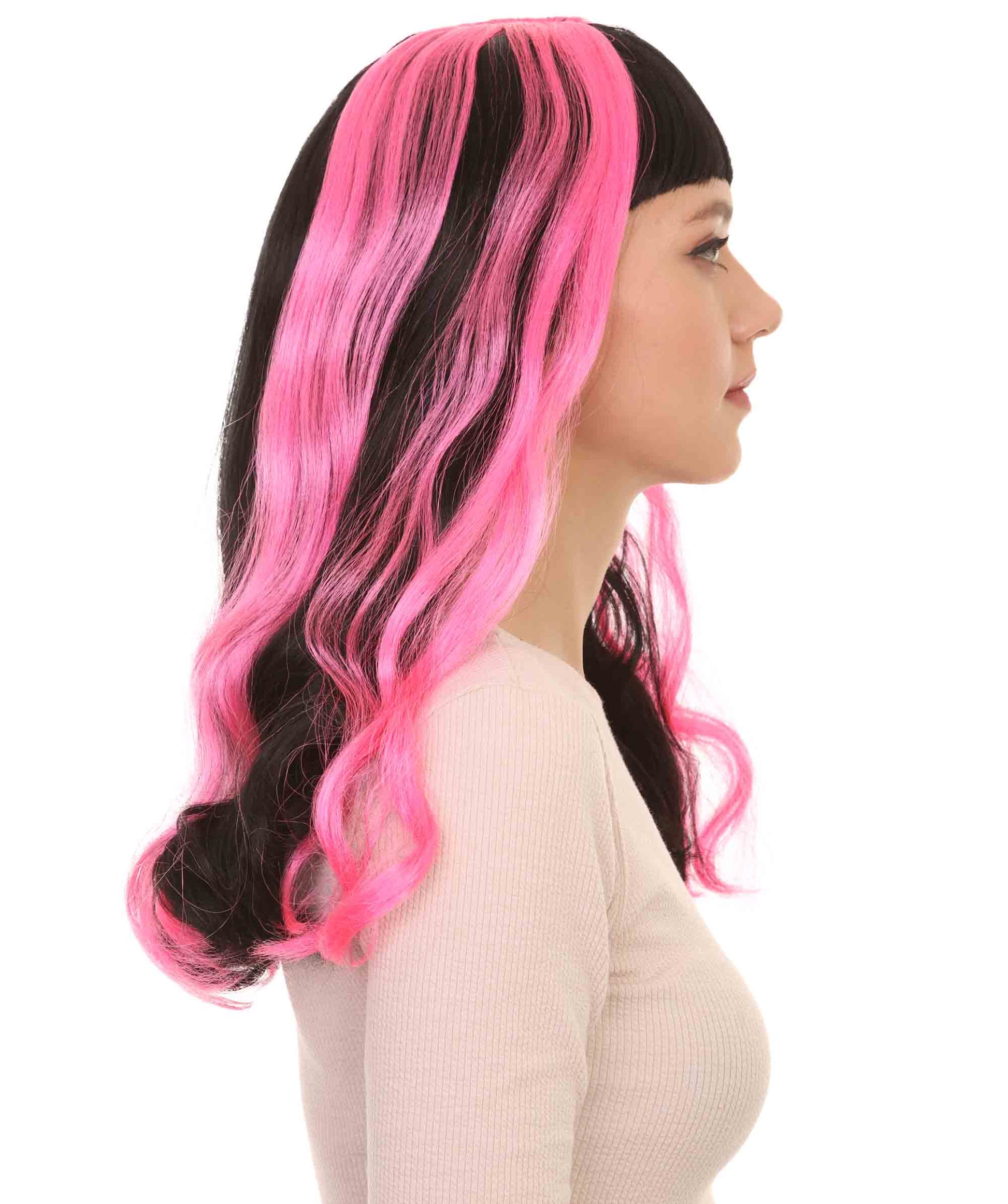 Black & Neon Pink 80s Long wig