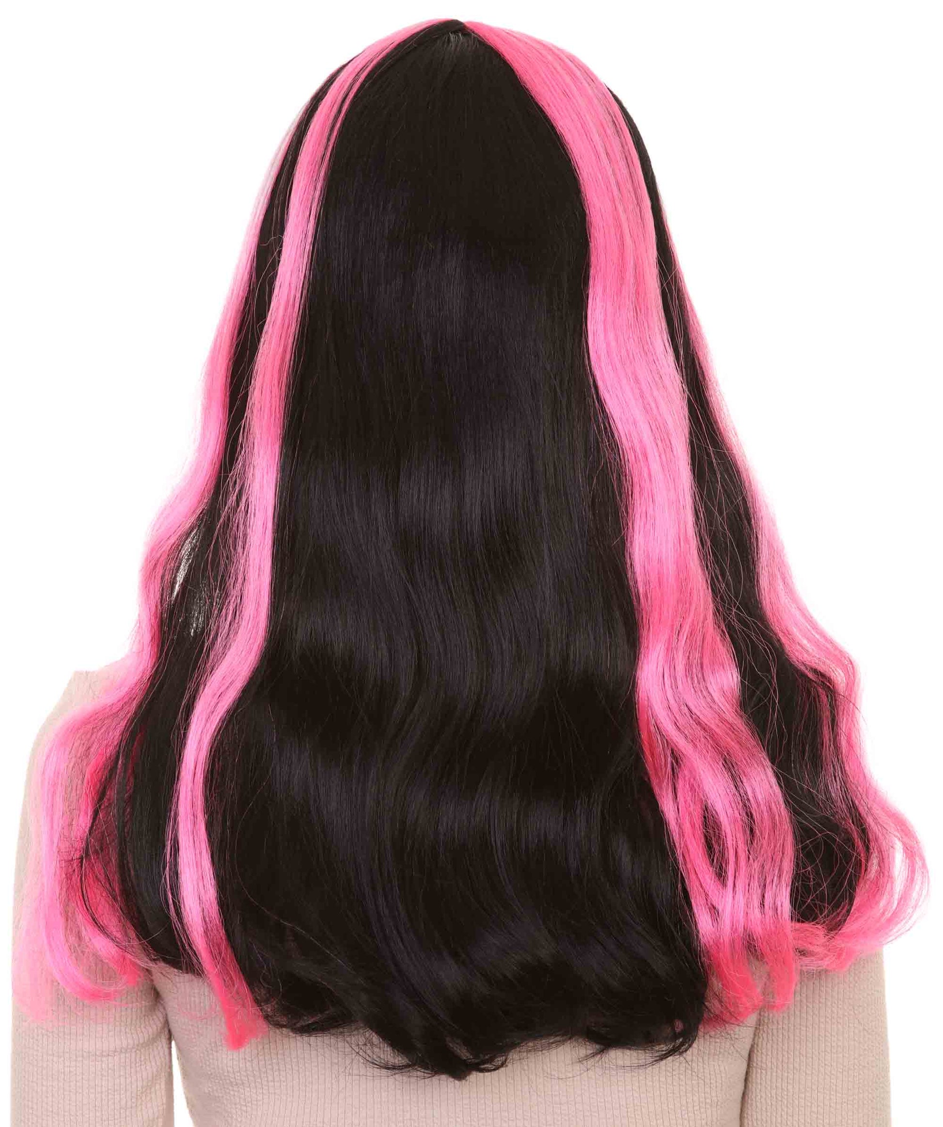 Black & Neon Pink 80s Long wig