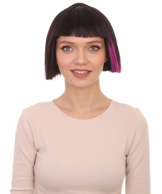 black and purple bob cut wig