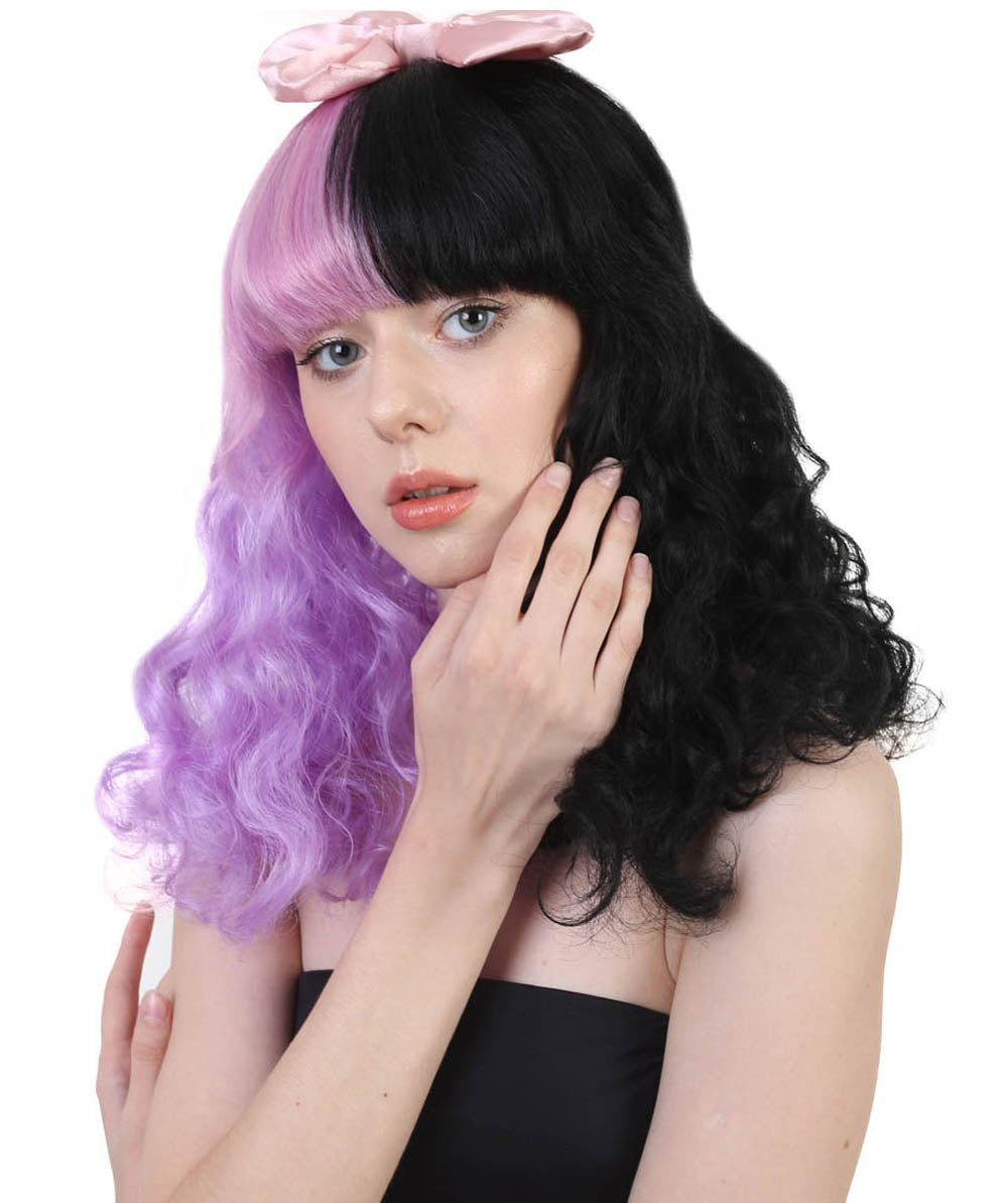 Women's Doll Wig | Pink Bow Purple & Black Wig