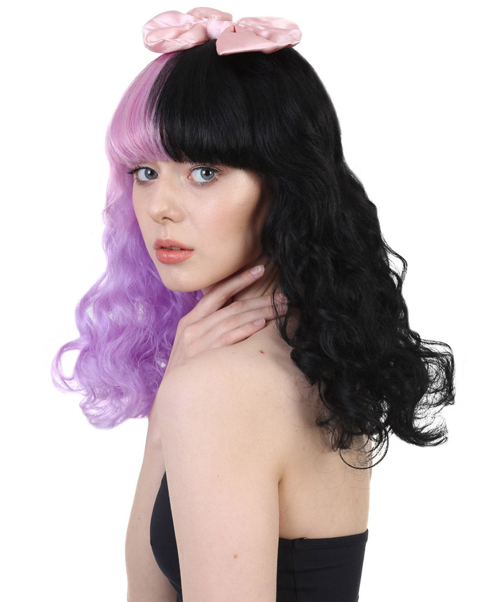 Women's Doll Wig | Pink Bow Purple & Black Wig