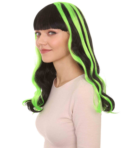 Black & Neon Green 80s Long wig