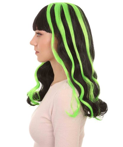 Black & Neon Green 80s Long wig