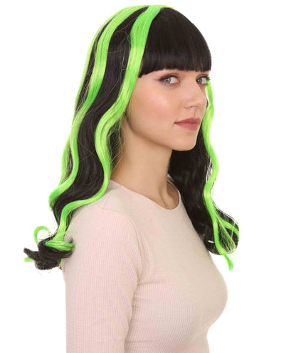 Black & Neon Green 80s Long wig