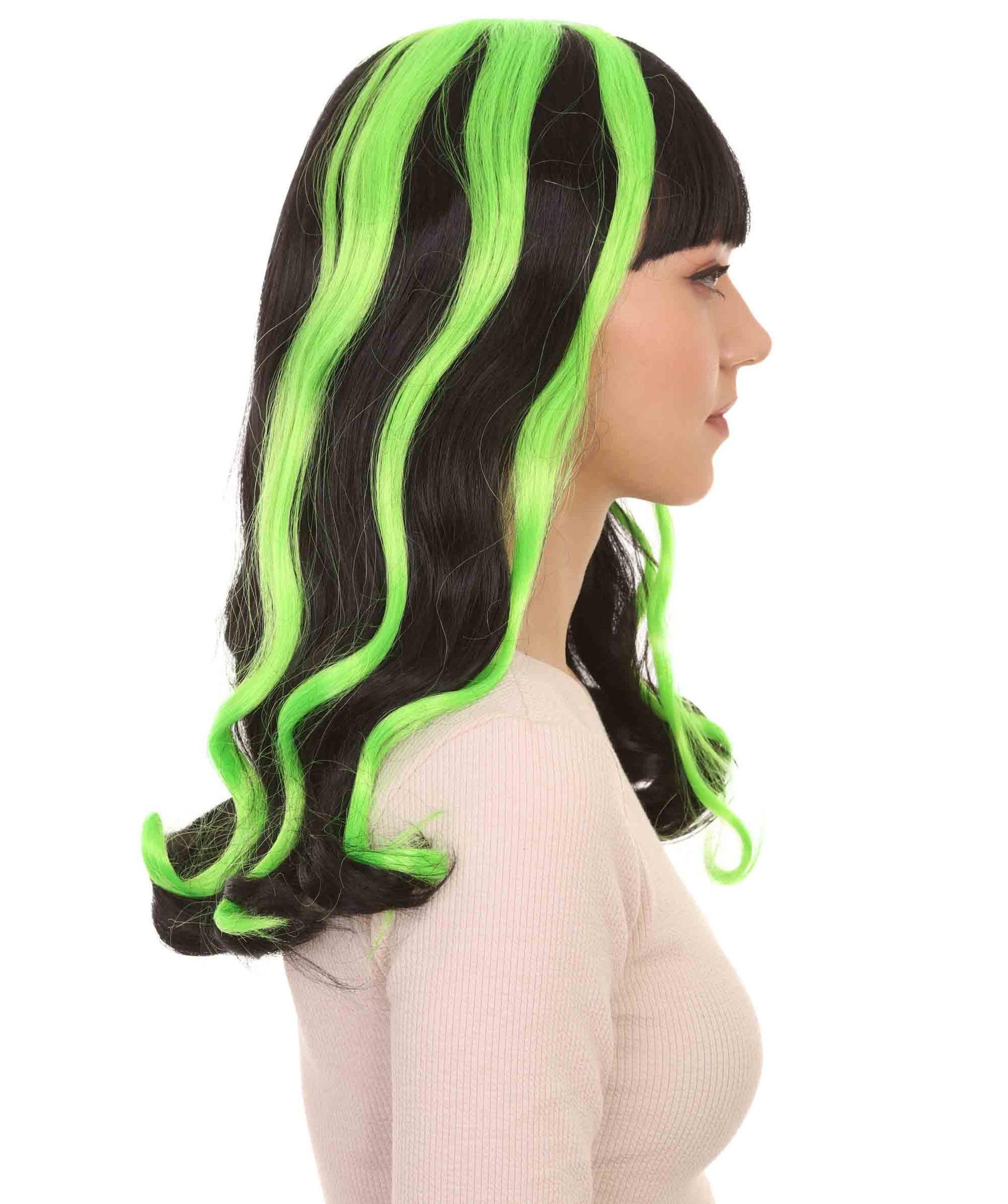 Black & Neon Green 80s Long wig