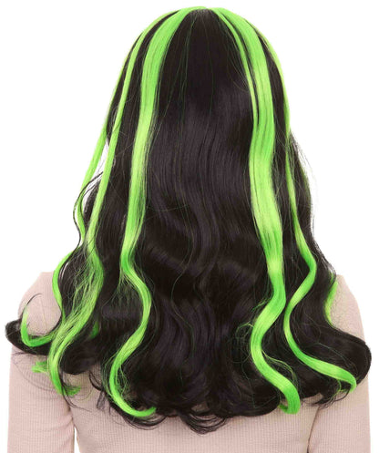 Black & Neon Green 80s Long wig