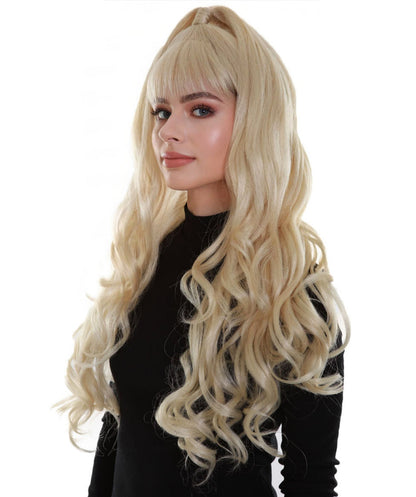 Women's Blonde Color Wavy Medium Length High Ponytail Trendy Pop Star Diva Wig