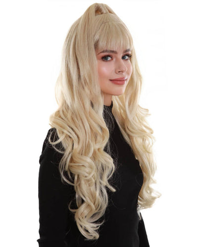 Women's Blonde Color Wavy Medium Length High Ponytail Trendy Pop Star Diva Wig