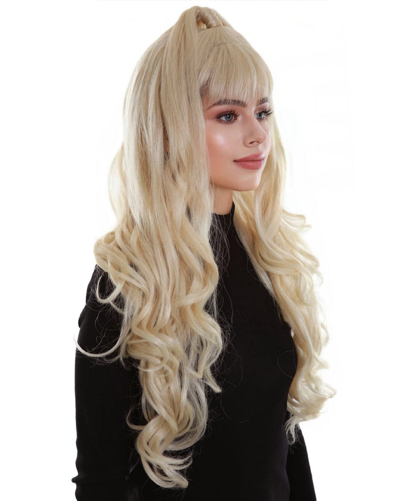 Women's Blonde Color Wavy Medium Length High Ponytail Trendy Pop Star Diva Wig