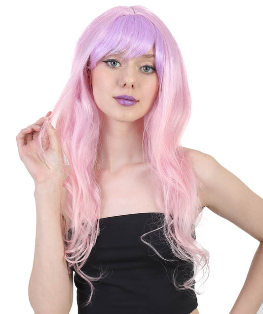 Pink and Purple Long Blue and White Ombre Wig