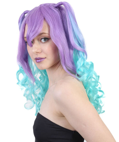 Blue Monster Womens Wig | Purple Green Medium Curly Halloween Wig | Premium Breathable Capless Cap