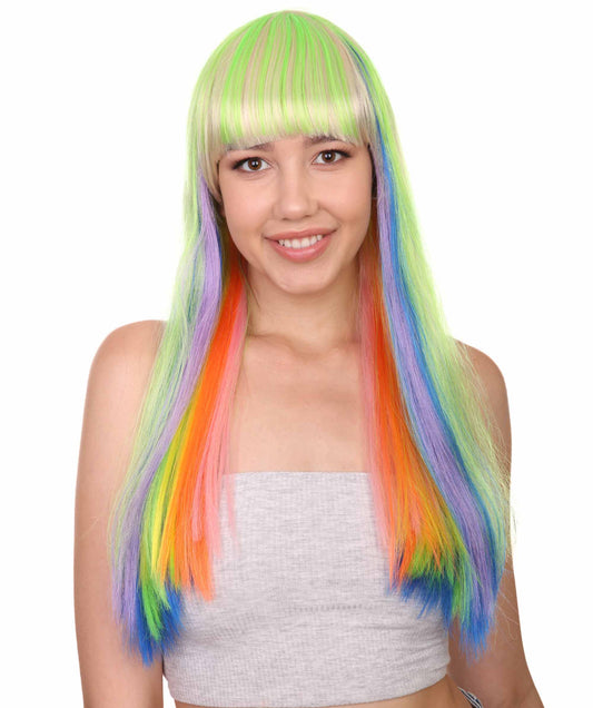 Womens Rainbow Bob Wig | Party Ready Halloween Wig | Premium Breathable Capless Cap